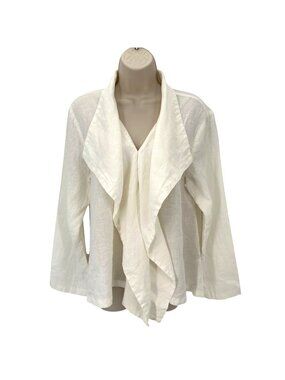 NWOT Flax White 100% Linen Open Front Waterfall Cardigan Womens Size S
